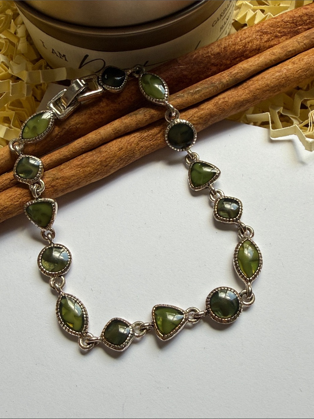 Fashion Jewelry Olive Green Stone Link Bracelet